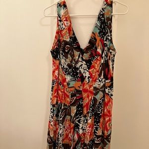 Women’s sleeveless V neck dress.